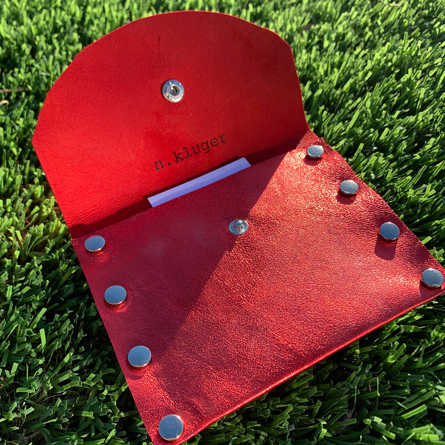 Shimmering Red Leather Card Case / Mini Wallet