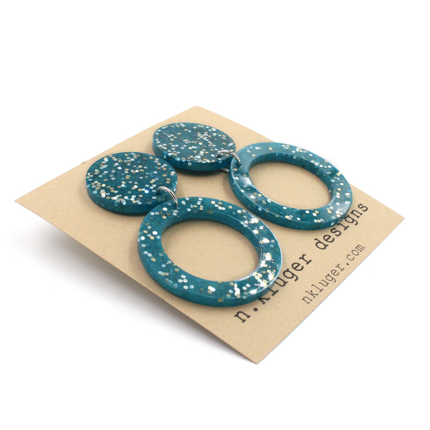 Double Glitter Open Circle Resin Dangle Earrings