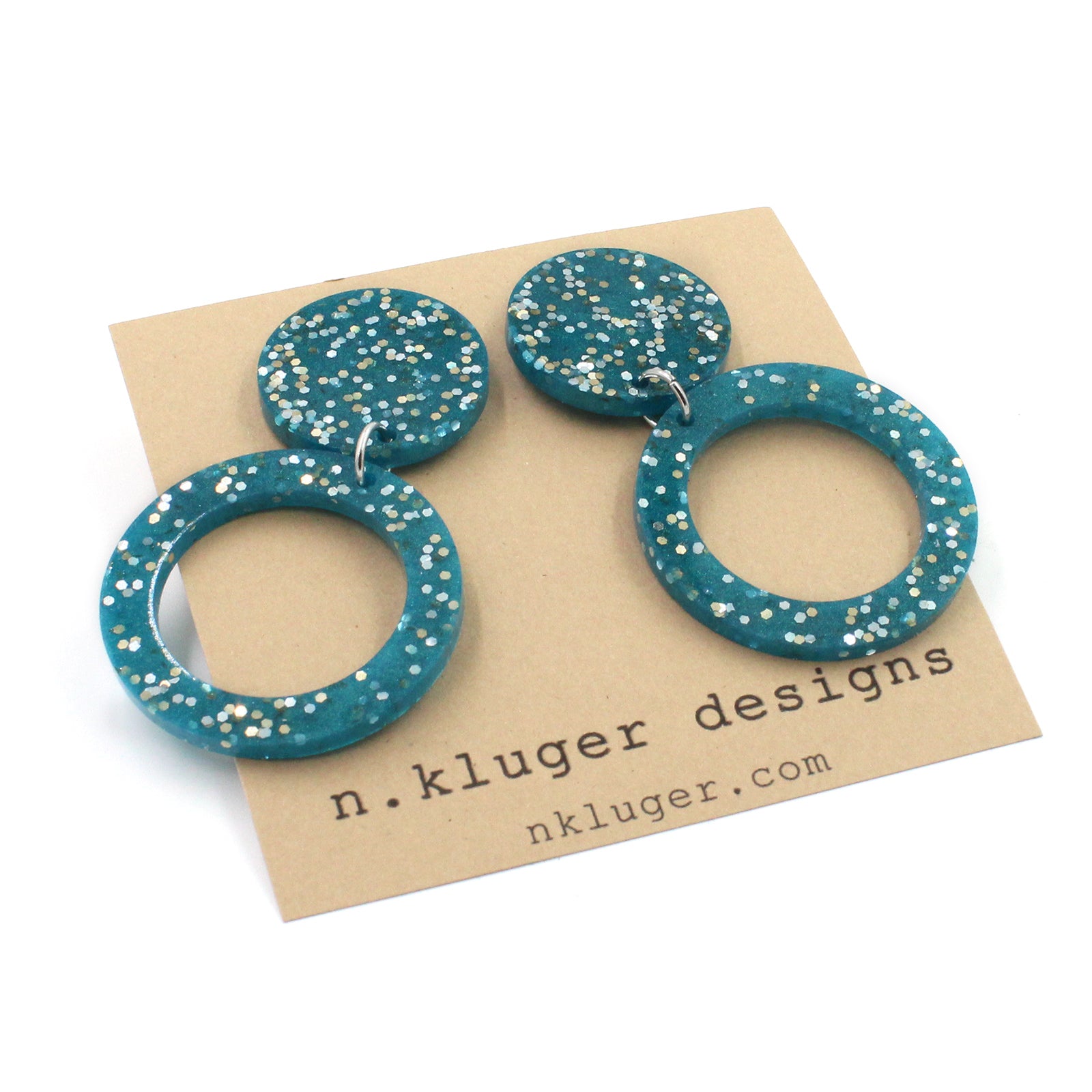Double Glitter Open Circle Resin Dangle Earrings