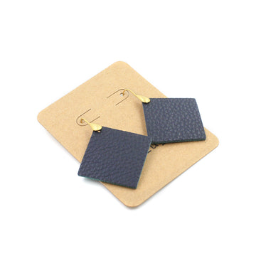 Navy Blue Pebbled Leather Drop Earrings with Teal Backside