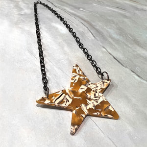 Acrylic Tortoise Shell Star Necklace on Black Chain