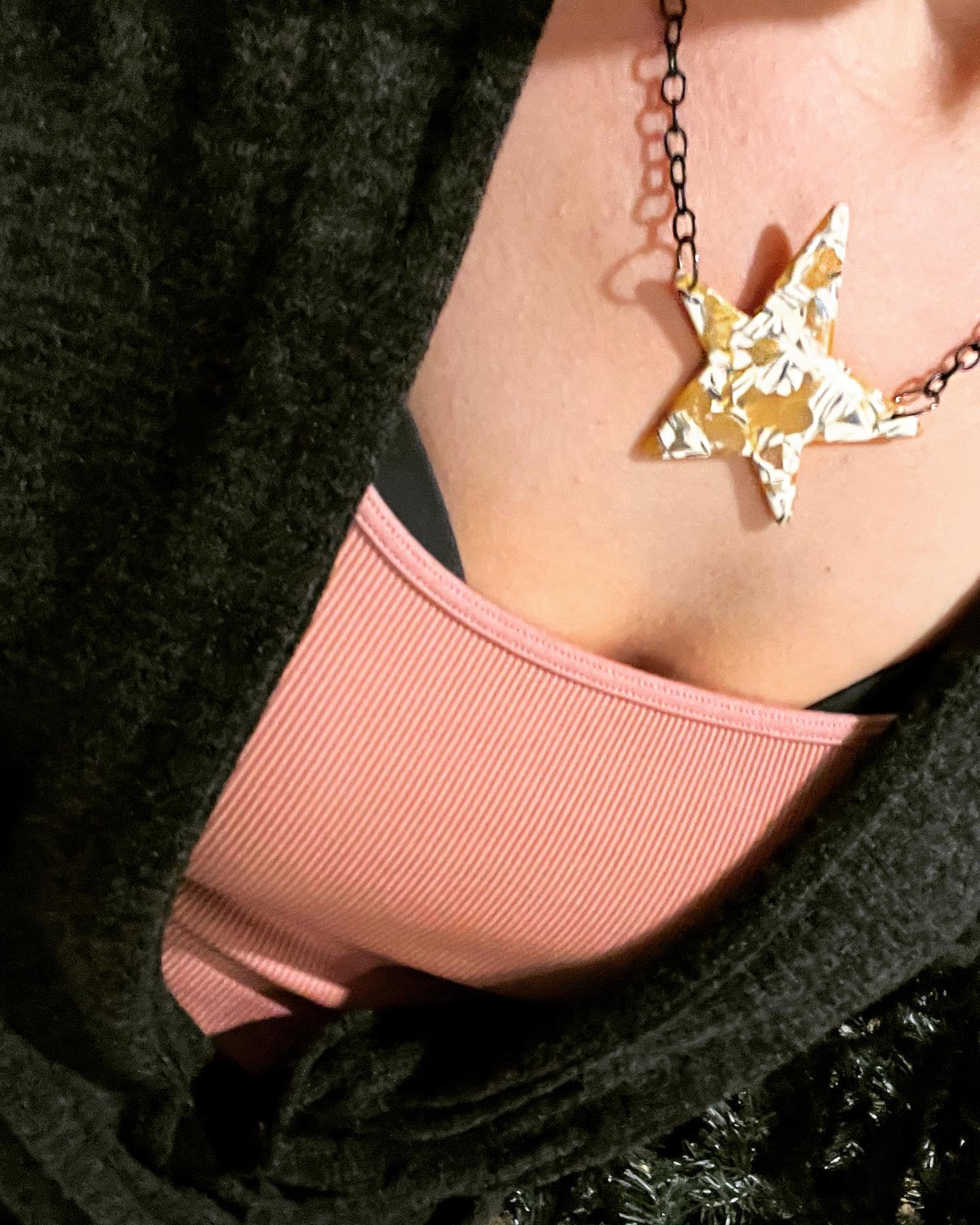 Acrylic Tortoise Shell Star Necklace on Black Chain