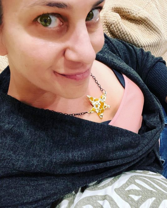 Acrylic Tortoise Shell Star Necklace on Black Chain