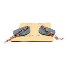 Textured Metallic Teal Leather Drop Earrings with Copper Chain