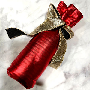 Red Leather Insulated Wine Gift Bag with Attached Gold Ribbon