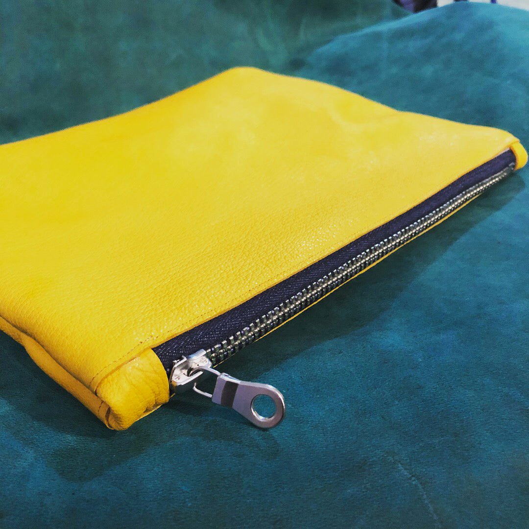 Sunny Day Yellow Leather Clutch/Cosmetic Pouch - N.Kluger Designs clutch