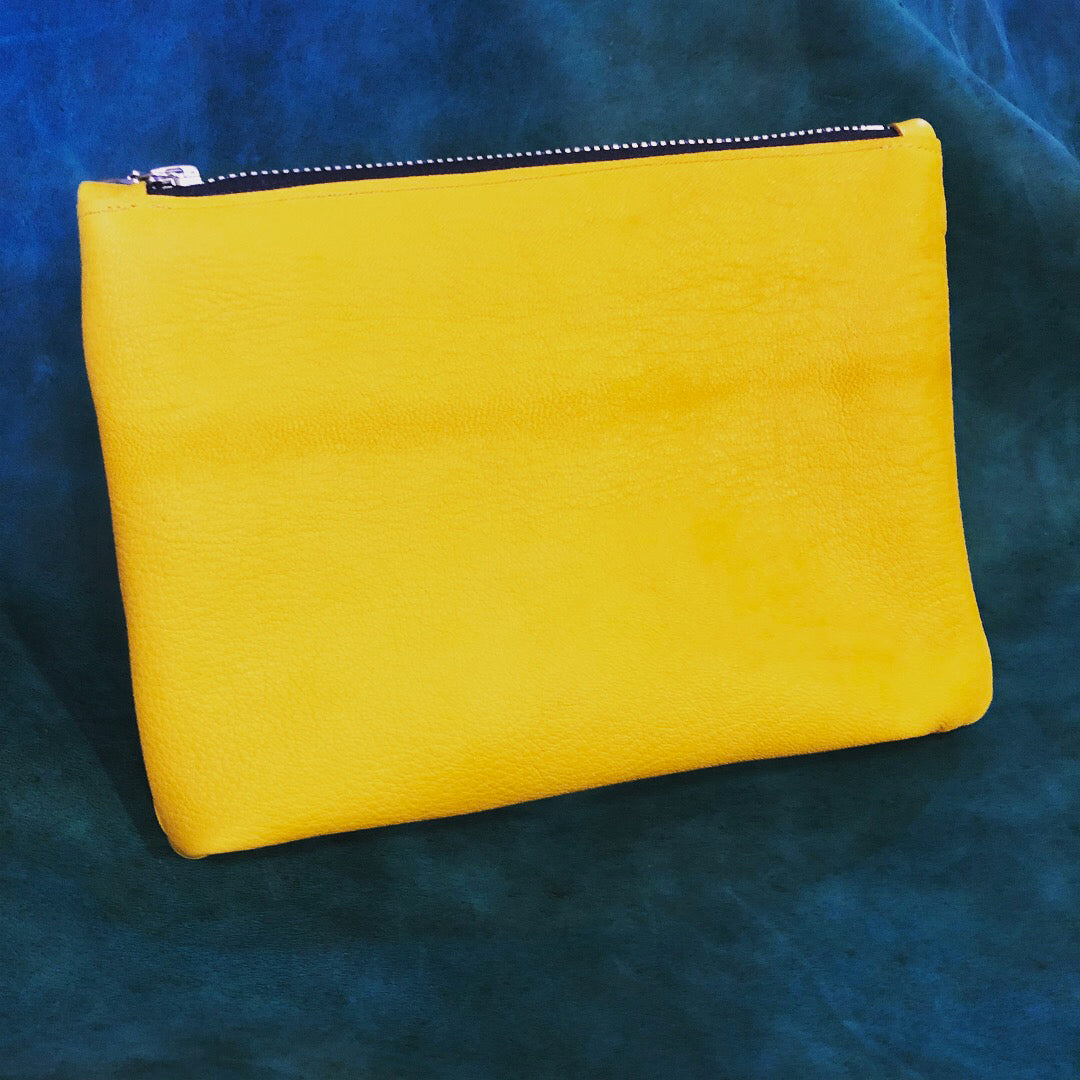 Sunny Day Yellow Leather Clutch/Cosmetic Pouch - N.Kluger Designs clutch