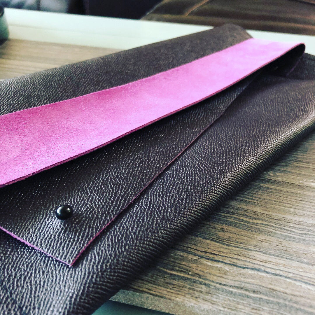 Eggplant and Pink Genuine Italian Leather Clutch - N.Kluger Designs clutch