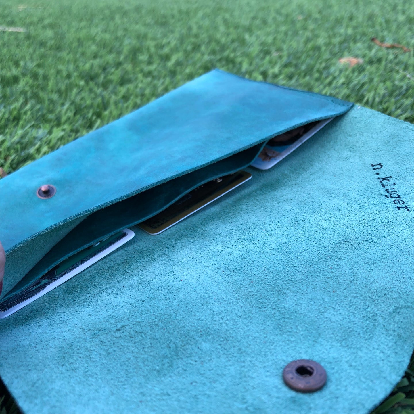 Distressed Green Leather Simple Wallet - N.Kluger Designs Card Case