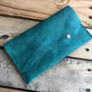 Distressed Green Leather Simple Wallet - N.Kluger Designs Card Case
