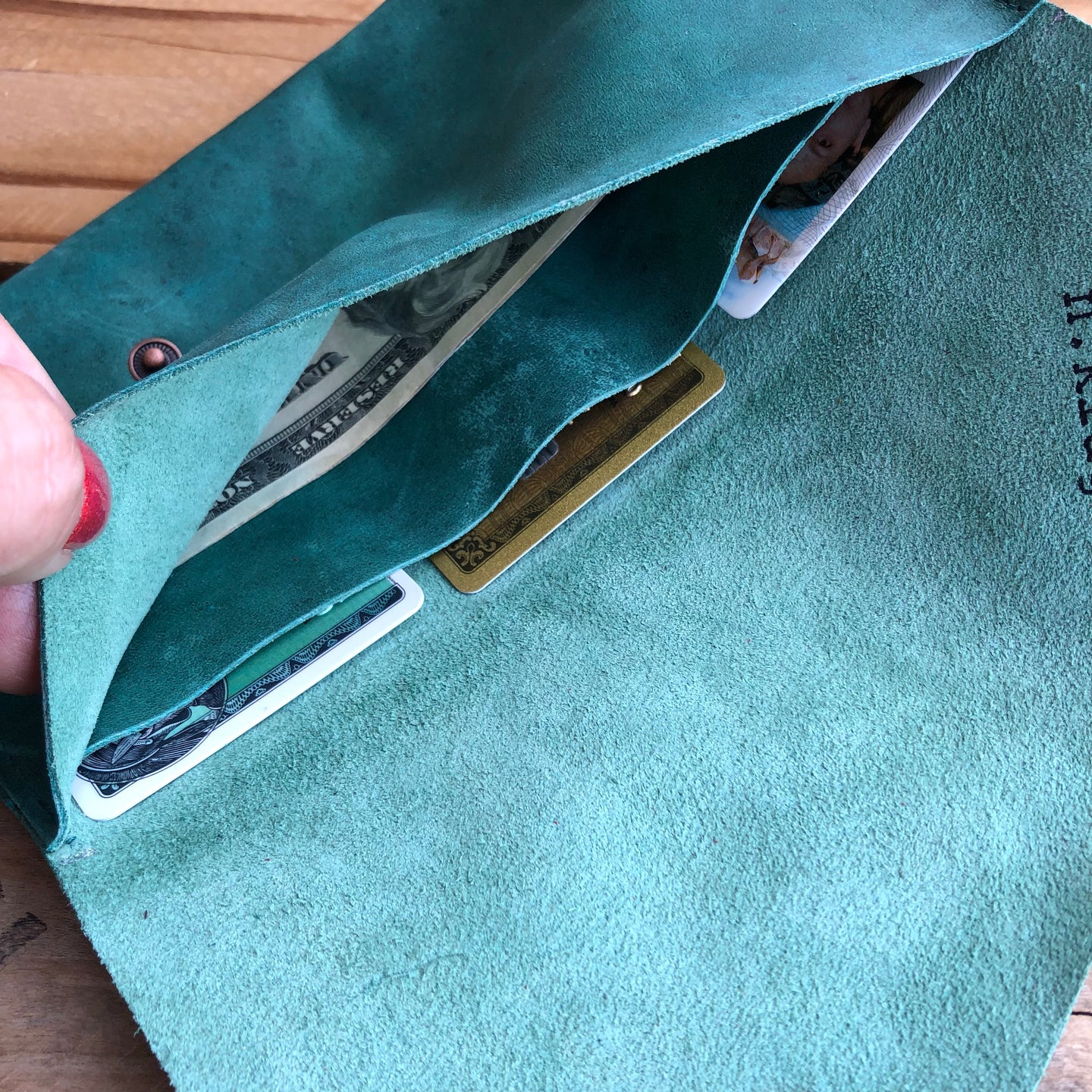Distressed Green Leather Simple Wallet - N.Kluger Designs Card Case