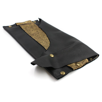 Sexy Black and Gold Genuine Leather Evening Clutch